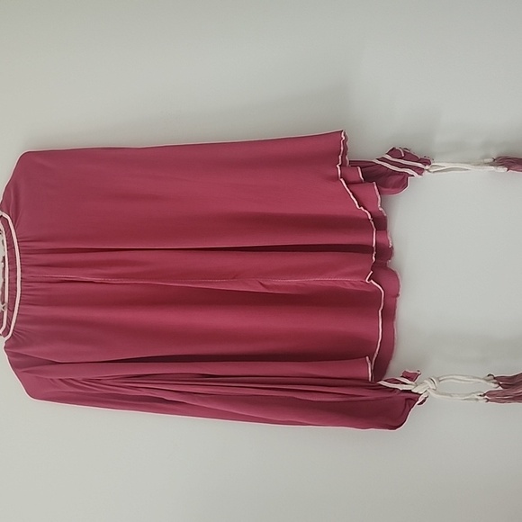 Free People Bohemian Lagenlook Rayon Tunic Top Deep V-neckline Size XS in Pink - Picture 7 of 9